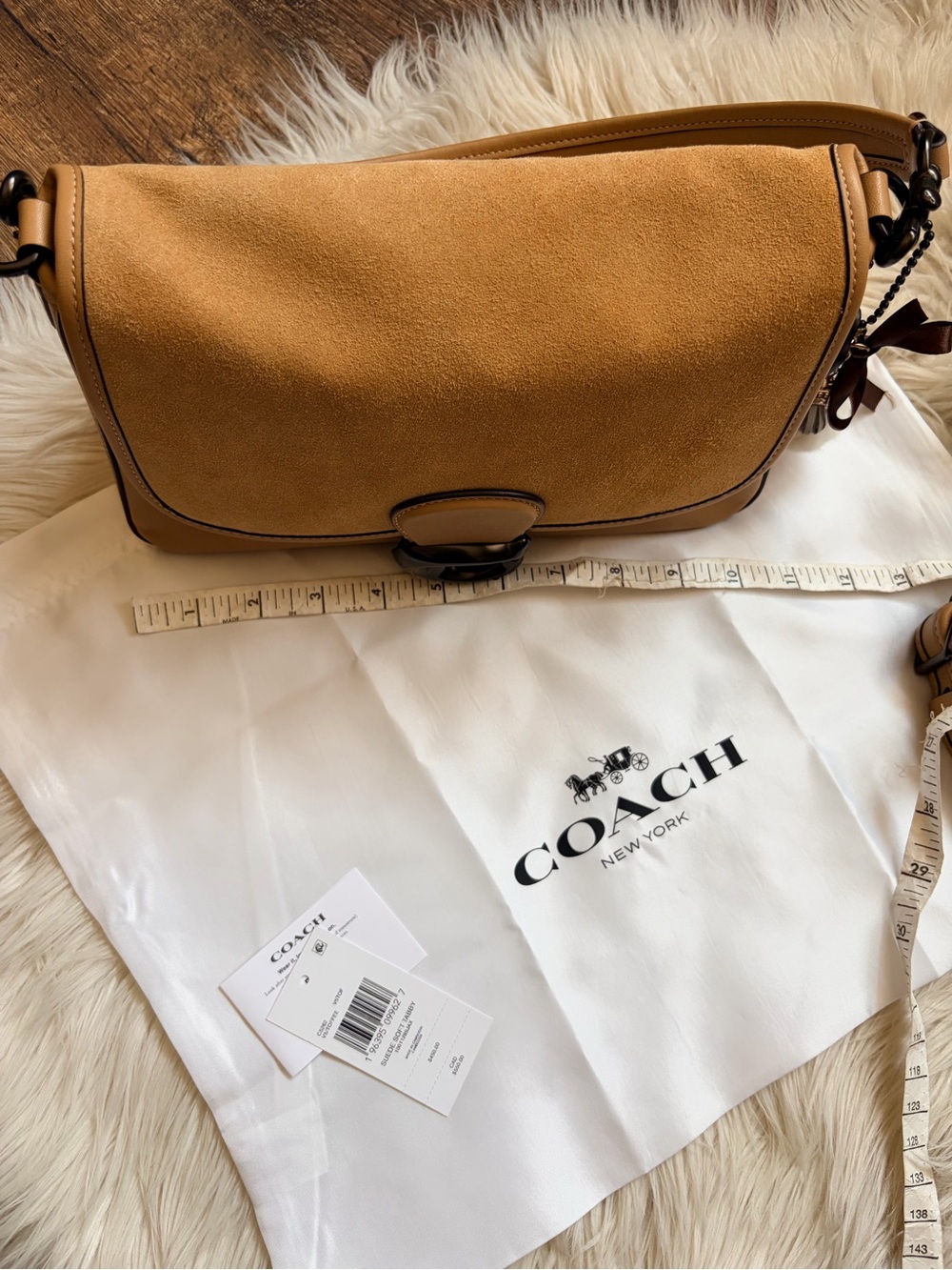 Coach Soft Tabby 26 Suede With Leather Shoulder And Crossbody Strap Toffee - Picture 13 of 17